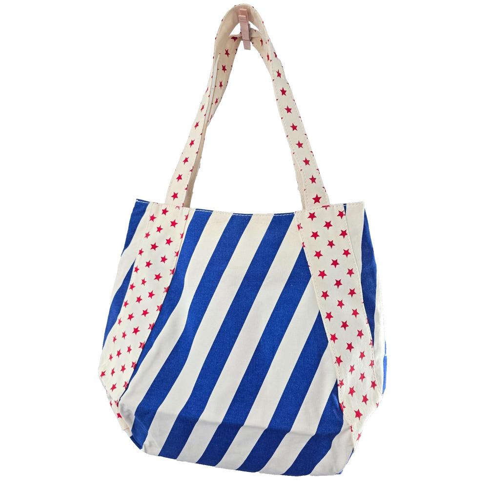 New 100% Cotton Patriotic Shoulder Bag Stars Magnet Closure Inside Pockets